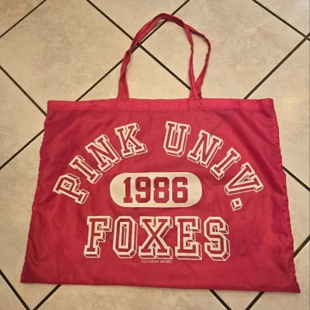 Victoria Secret Pink Vintage Nylon Tote Bag 1986 Pink University Foxes